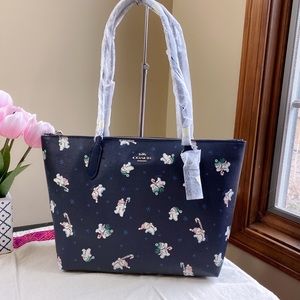 Coach Zip Top Tote With Snowman Print